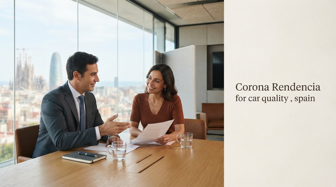 Corona Rendencia — espacio de trabajo minimalista con visualización de datos en pantalla
